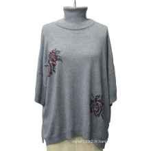 Lady Jacquard Turtleneck Batwing Sleeve Loose Tricots